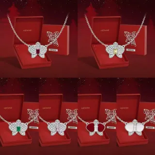 HEFANG Collier Pendentif Argenté Boucle Rouge Cristaux Pavé-Set
