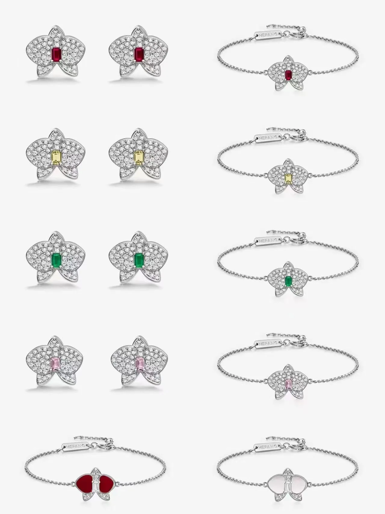 HEFANG Silver Red Bow-Shaped Pendant Pavé-Set Crystals Necklace 2