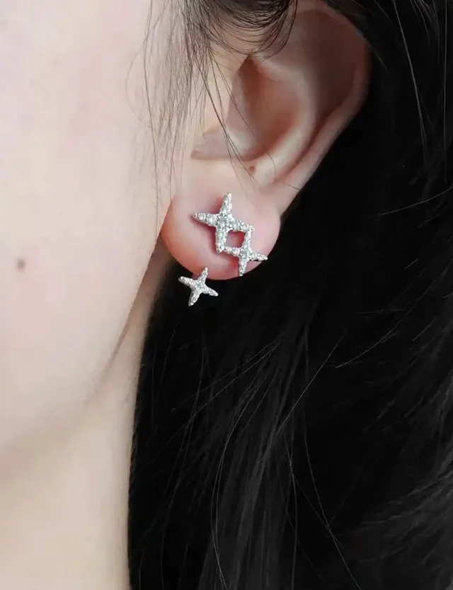 HEFANG Star-Shaped Crystal Double-Layer Stud Earrings 4