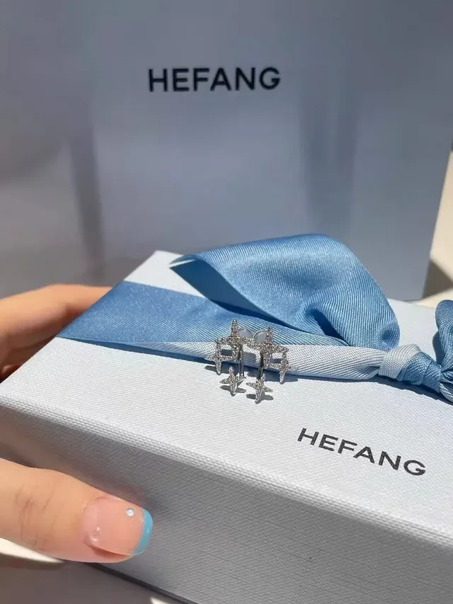 HEFANG Star-Shaped Crystal Double-Layer Stud Earrings 5