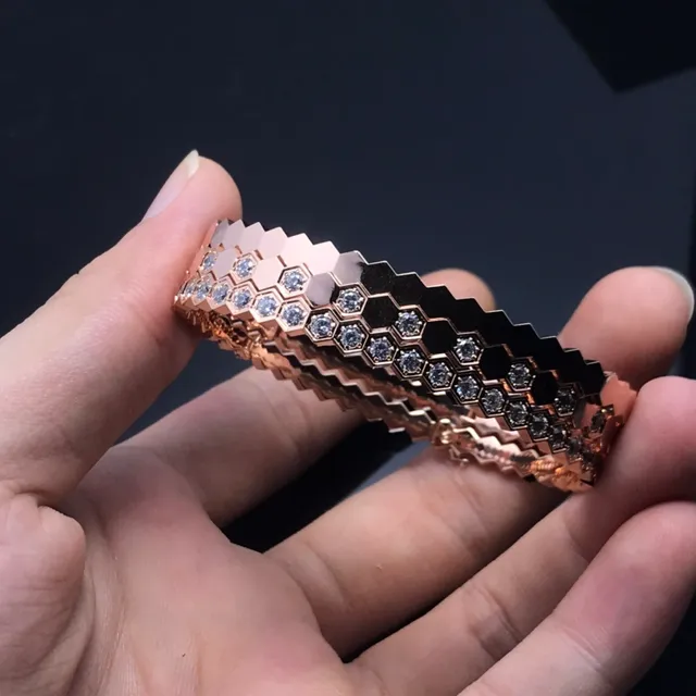 Hexagonal-Link Pavé Stone Rose Gold Tone Bangle Bracelets 5