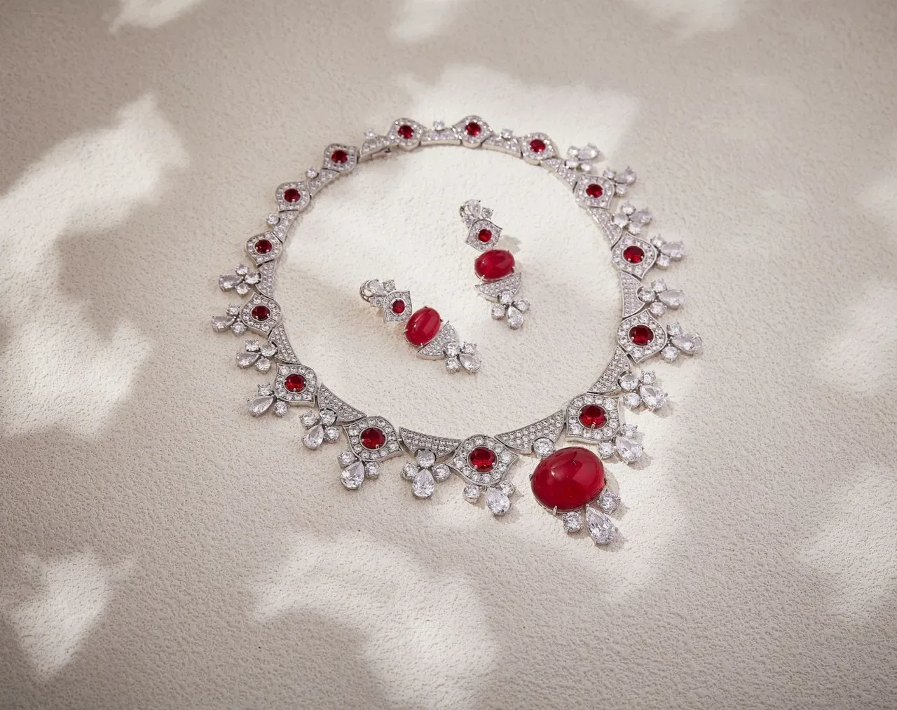High-Jewelry Cabochon Sapphire and Pavé Diamond Floral Motif Necklace 5