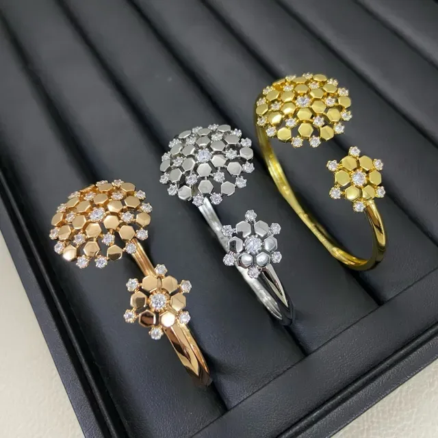 Honeycomb Pavé Open-Cuff Multi-Stone Cluster Rings 2