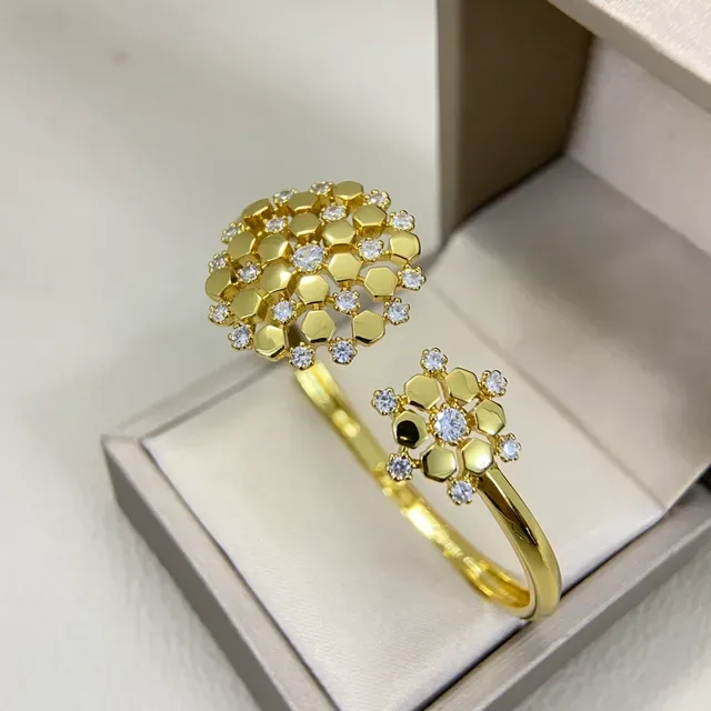 Honeycomb Pavé Open-Cuff Multi-Stone Cluster Rings 4