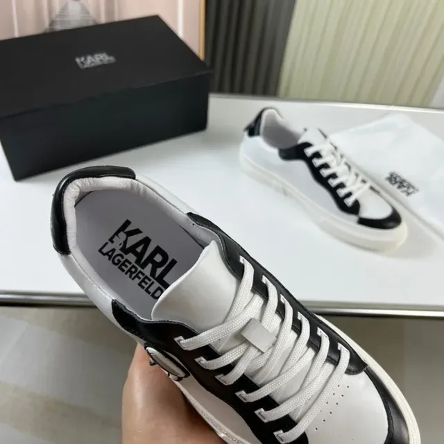 Karl Lagerfeld IKONIK White and Black Leather Lifestyle Sneakers 3
