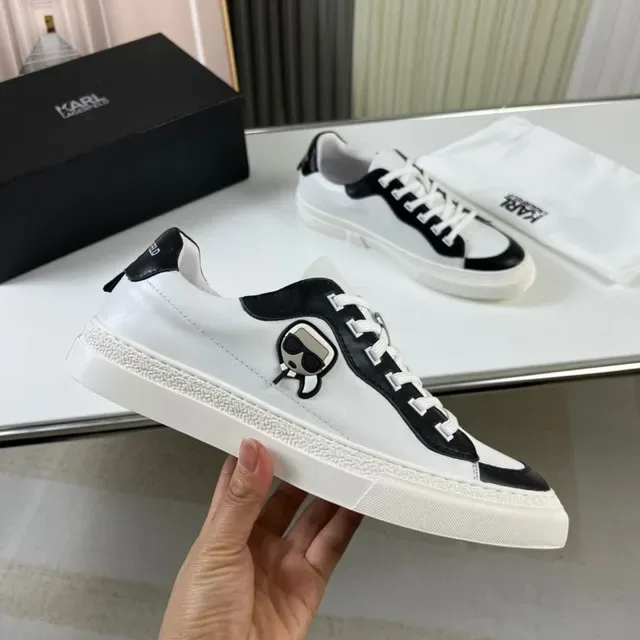 Karl Lagerfeld IKONIK White and Black Leather Lifestyle Sneakers 4