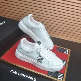 Karl Lagerfeld حذاء رياضي أسلوب حياة جلد أبيض منصة مموج