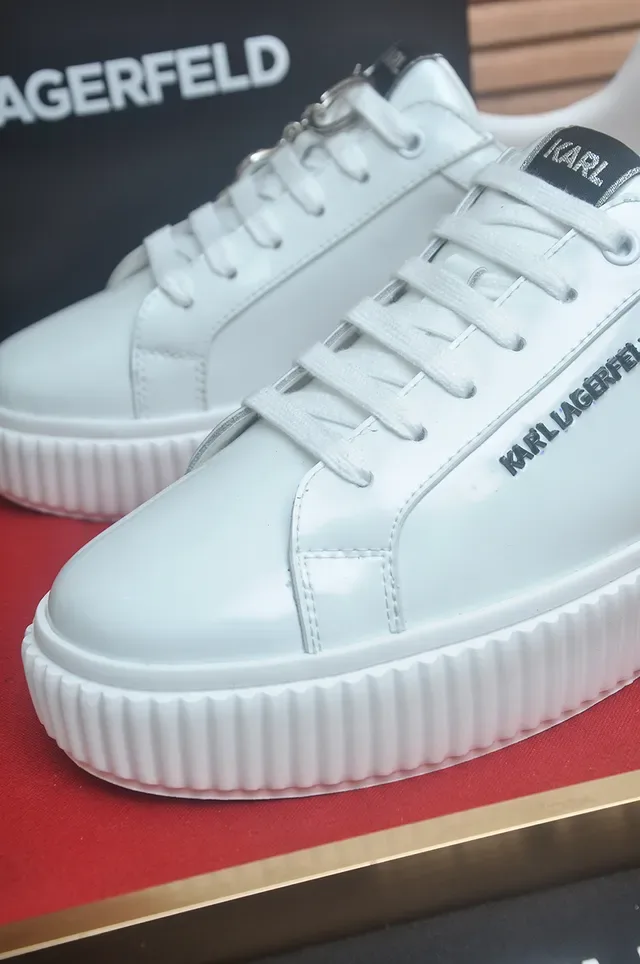 Karl Lagerfeld White Leather Ridged Platform Lifestyle Sneakers 3