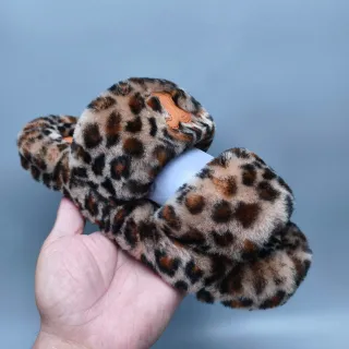 Leopard-Print Faux Fur Open-Back Plush Slippers