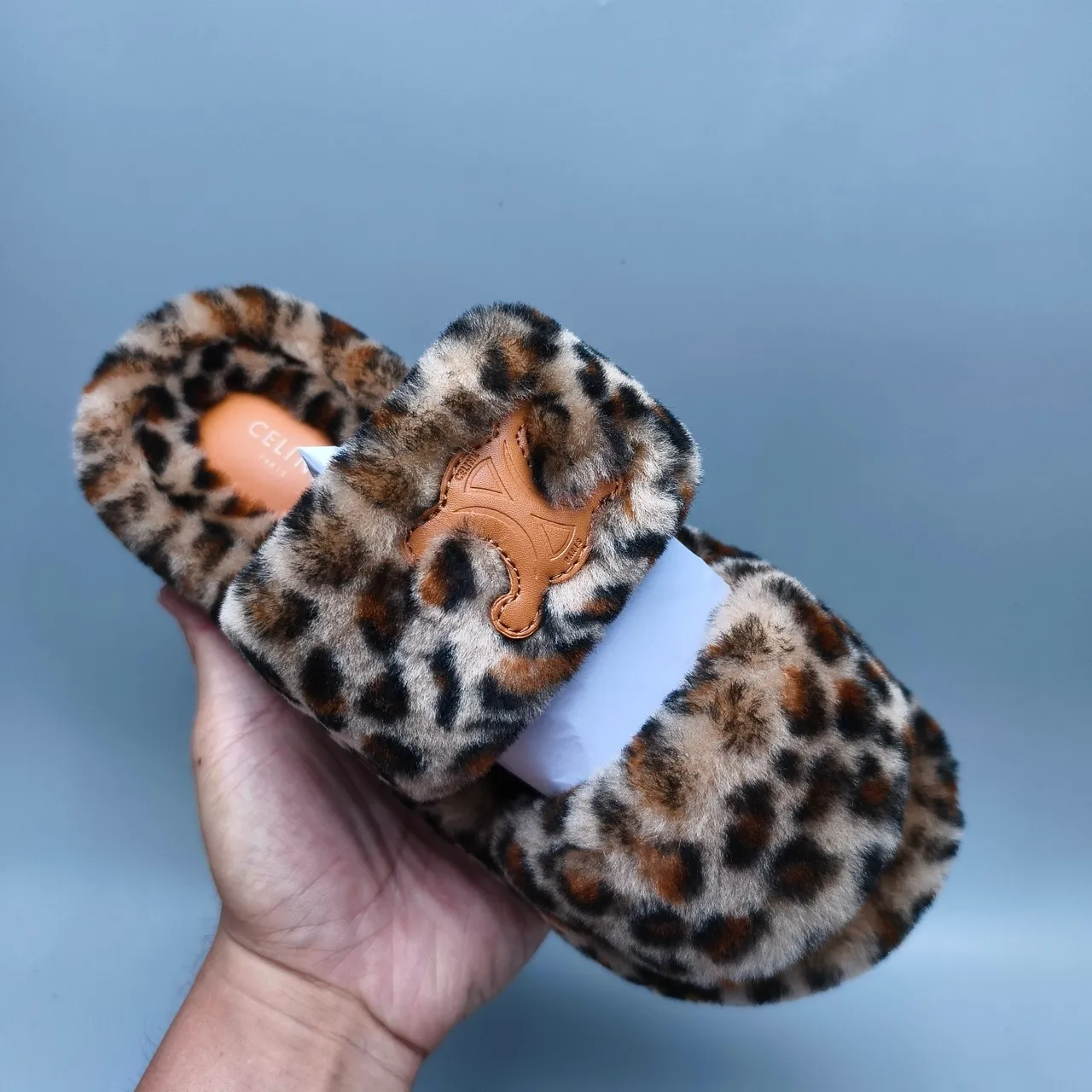 Leopard-Print Faux Fur Open-Back Plush Slippers 3