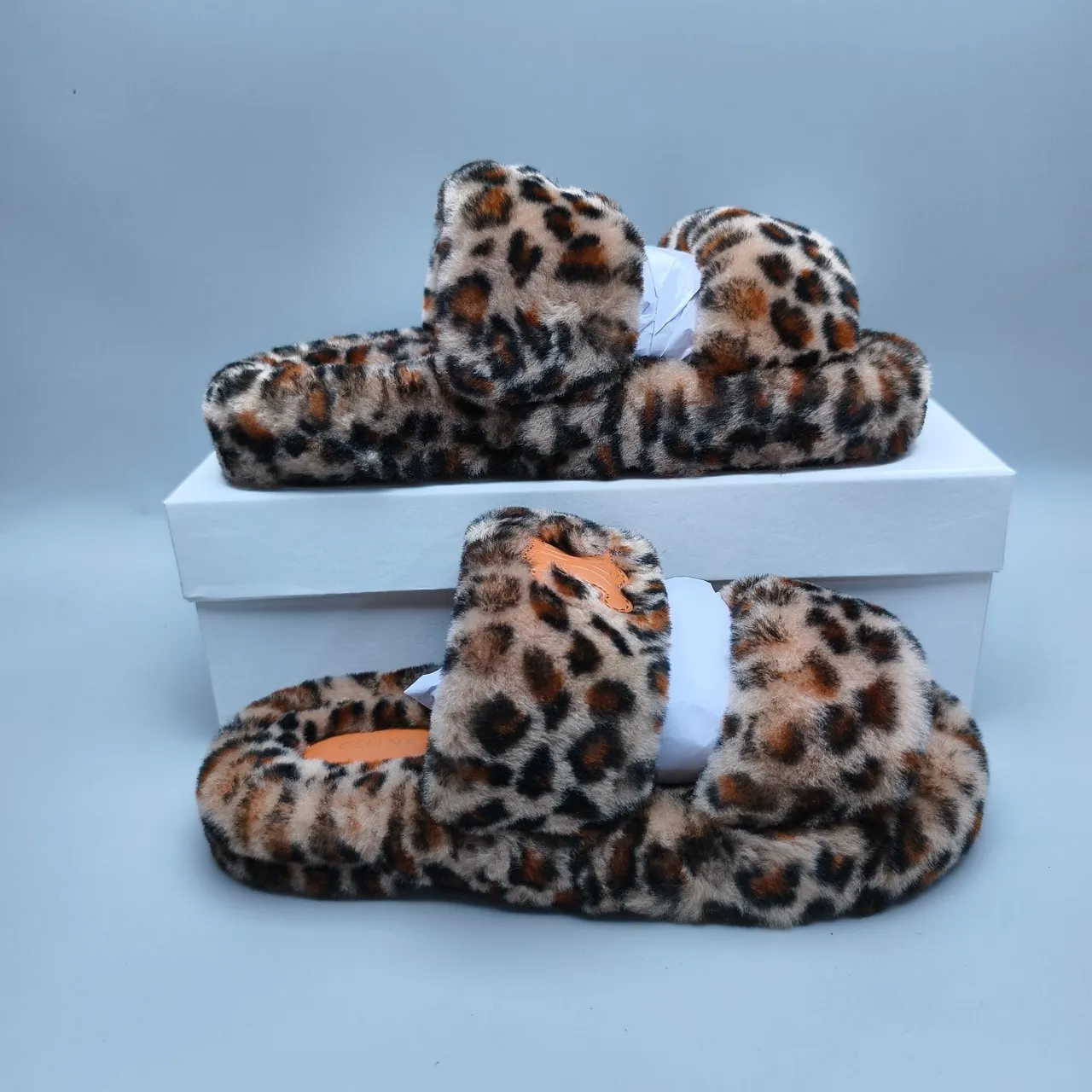 Leopard-Print Faux Fur Open-Back Plush Slippers 5