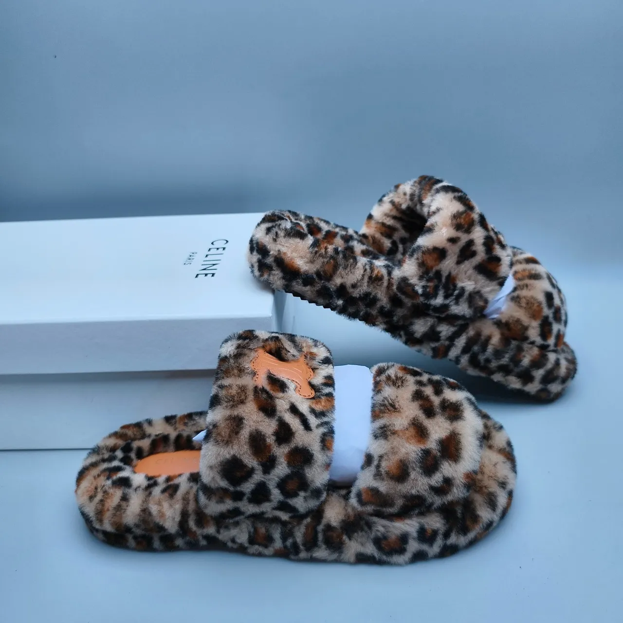 Leopard-Print Faux Fur Open-Back Plush Slippers 6