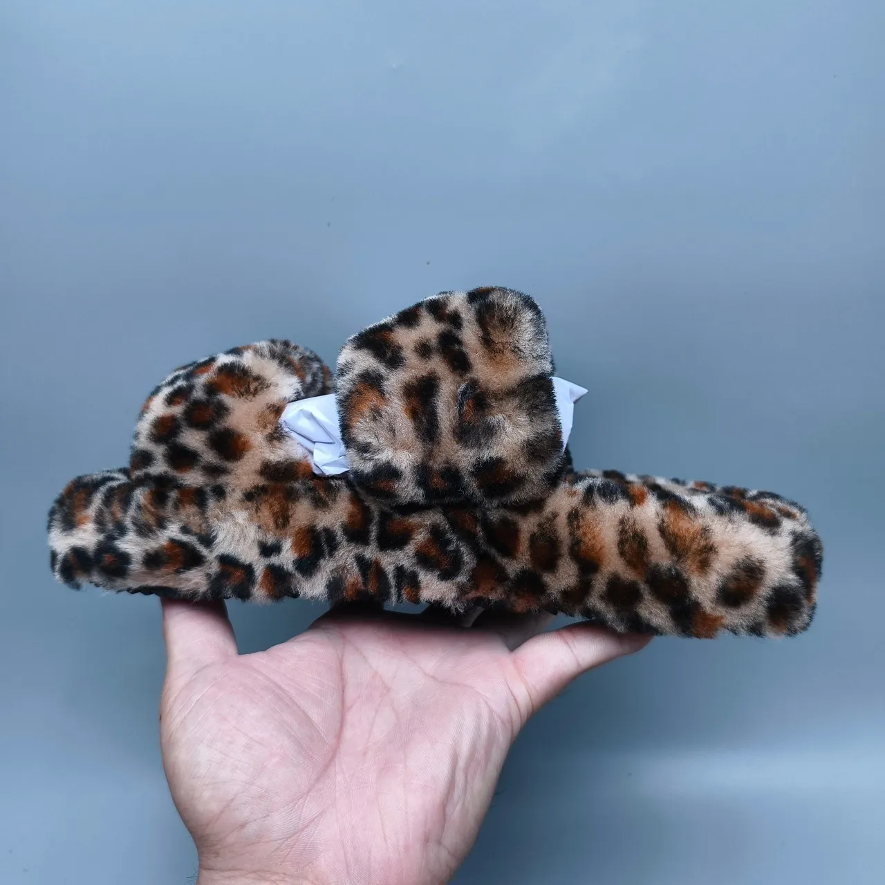 Leopard-Print Faux Fur Open-Back Plush Slippers 7