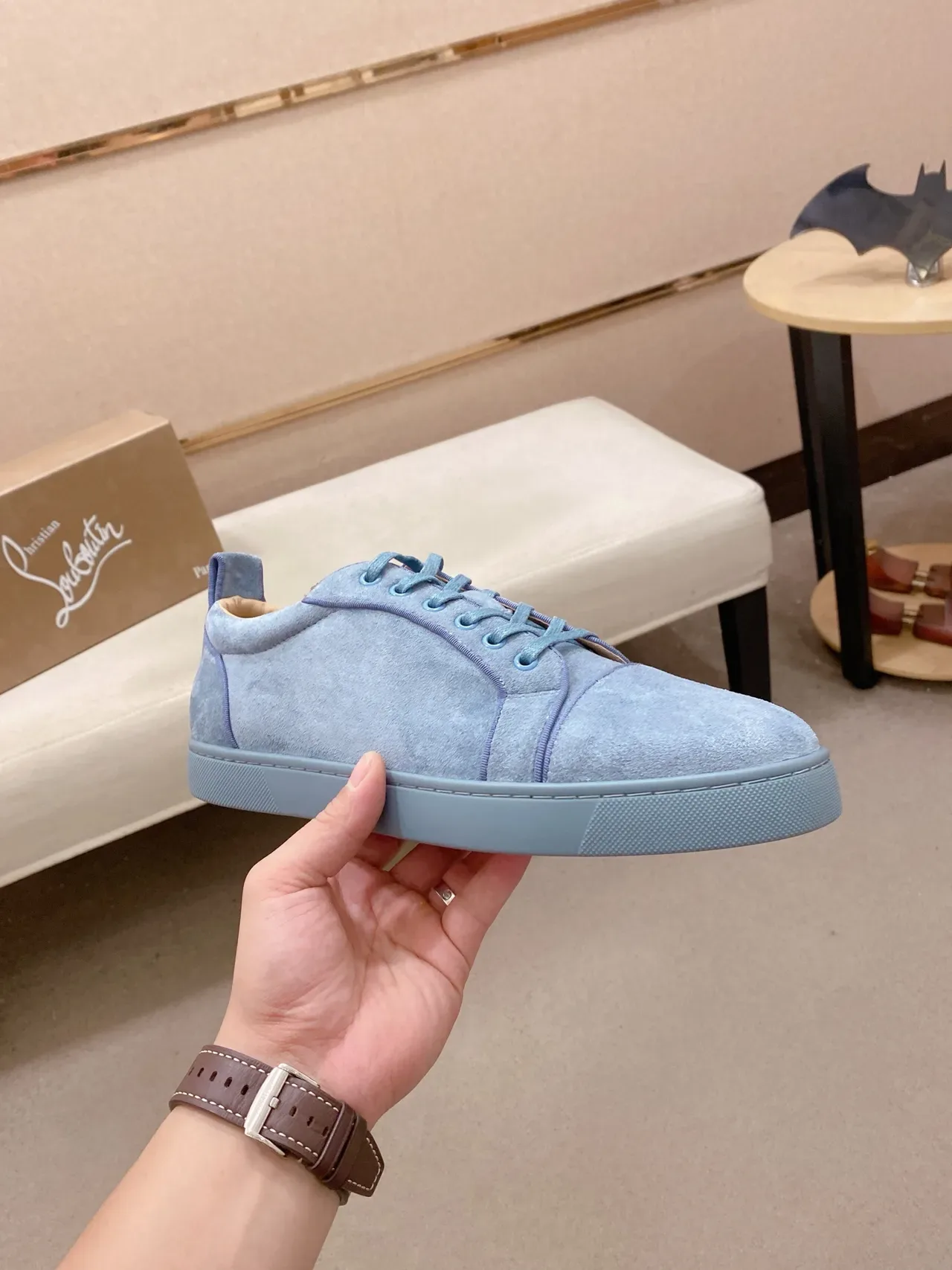 Light Blue Suede Low-Top Lace-Up Lifestyle Sneaker 4