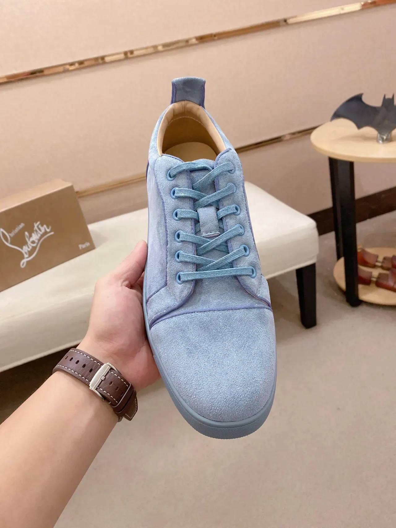 Light Blue Suede Low-Top Lace-Up Lifestyle Sneaker 5