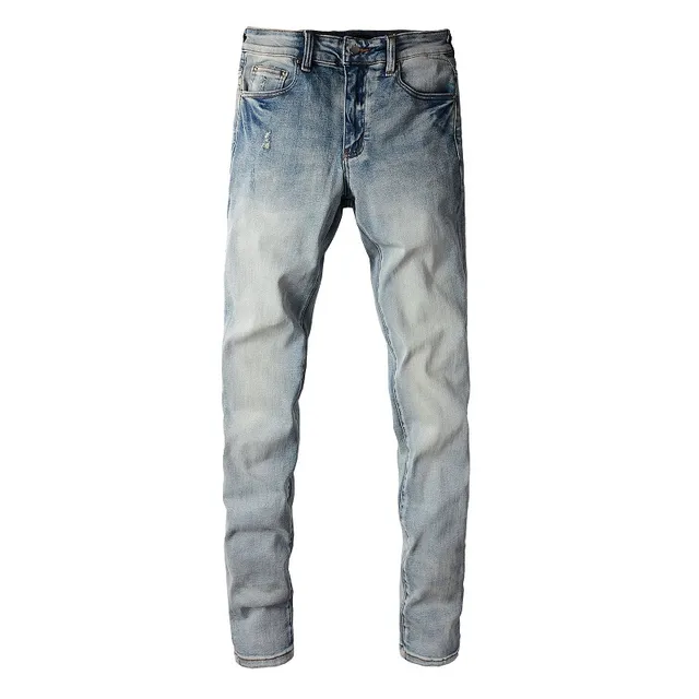 Light-Wash Distressed Slim-Fit Jeans 2