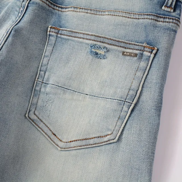 Light-Wash Distressed Slim-Fit Jeans 6