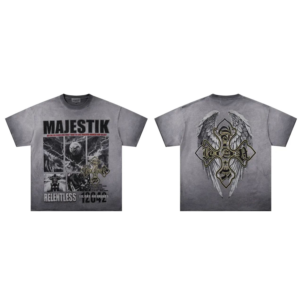 MAJESTIK Graphic Print Oversized Distressed Gray T-Shirt 2