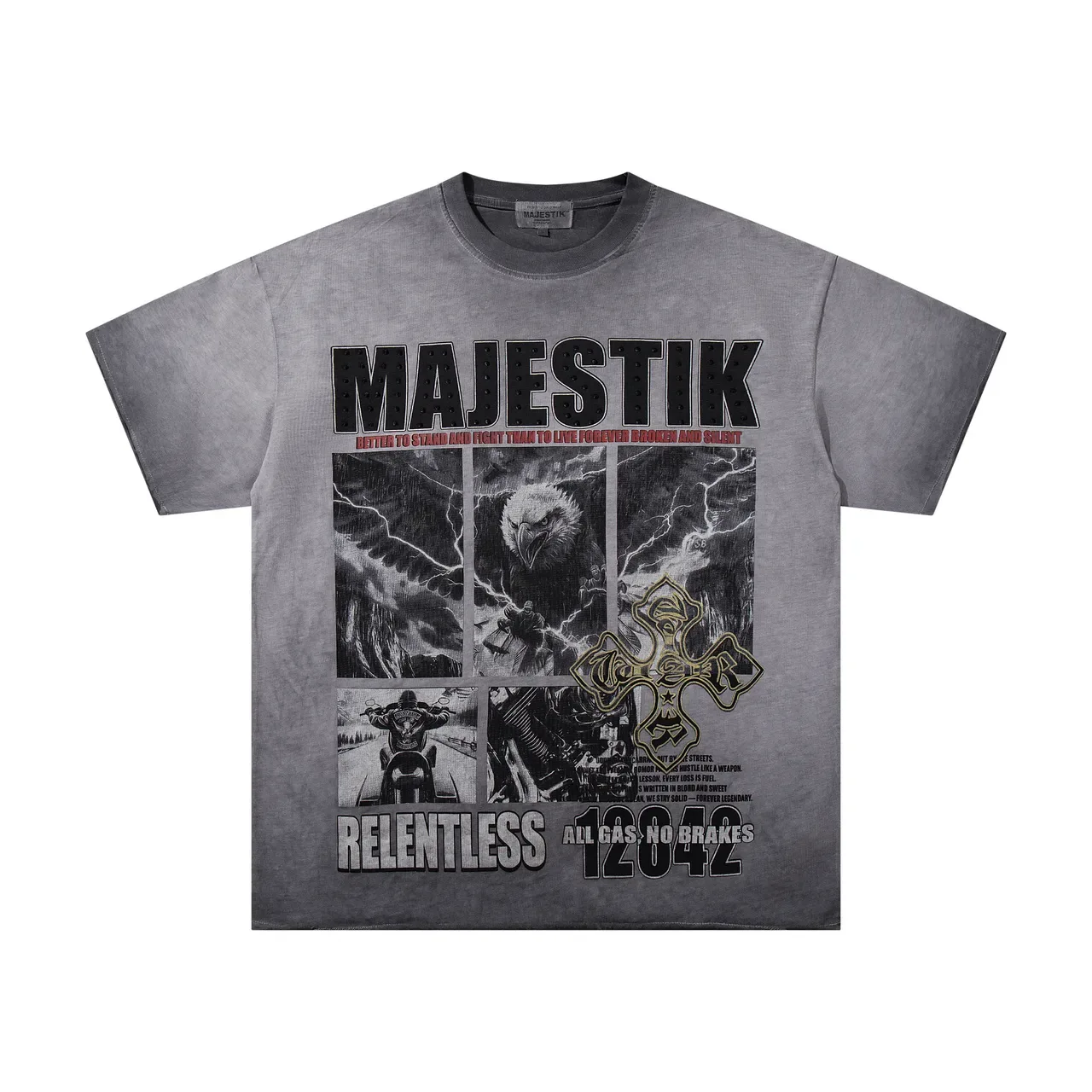 MAJESTIK Graphic Print Oversized Distressed Gray T-Shirt 4