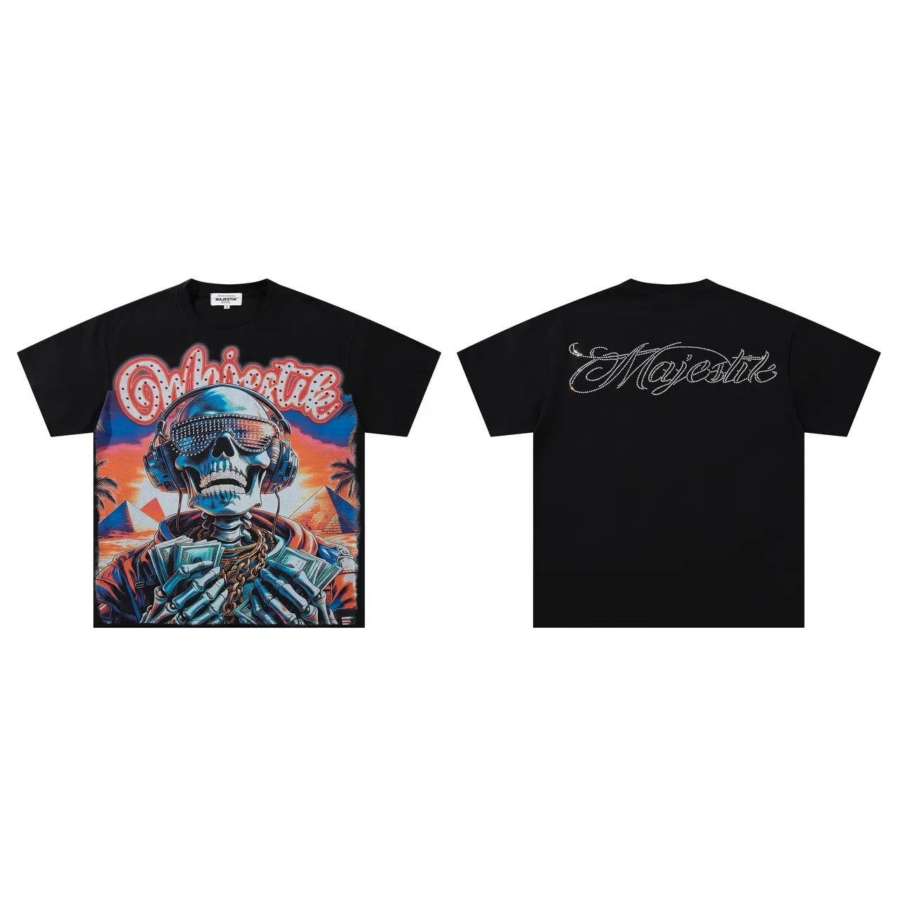 Majestik Graphic-Print Rhinestone-Back Skull Motif T-Shirt 2