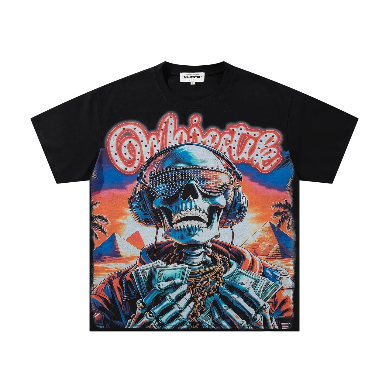 Majestik Graphic-Print Rhinestone-Back Skull Motif T-Shirt 4
