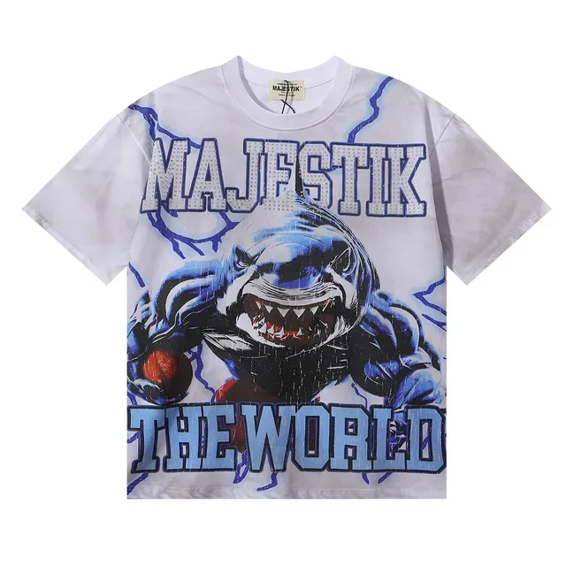 MAJESTIK Graphic Shark Print Oversized T-Shirt 3