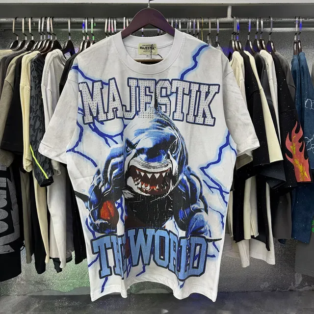 MAJESTIK Graphic Shark Print Oversized T-Shirt 5