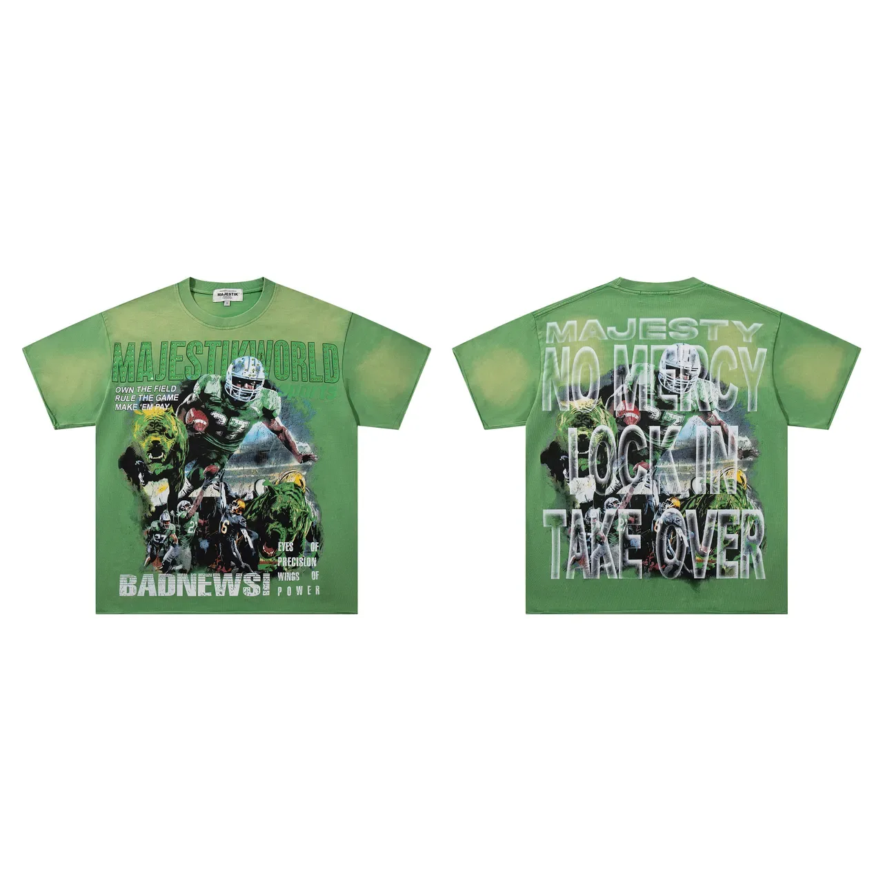 MAJESTIK Green Gradient Oversized Double-Sided Graphic Football T-Shirt 2