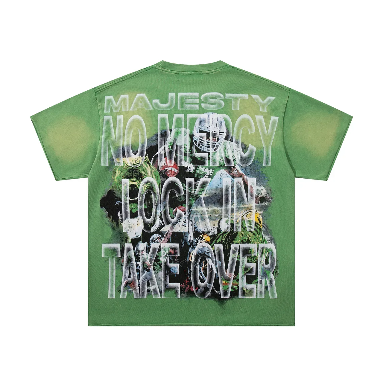 MAJESTIK Green Gradient Oversized Double-Sided Graphic Football T-Shirt 3