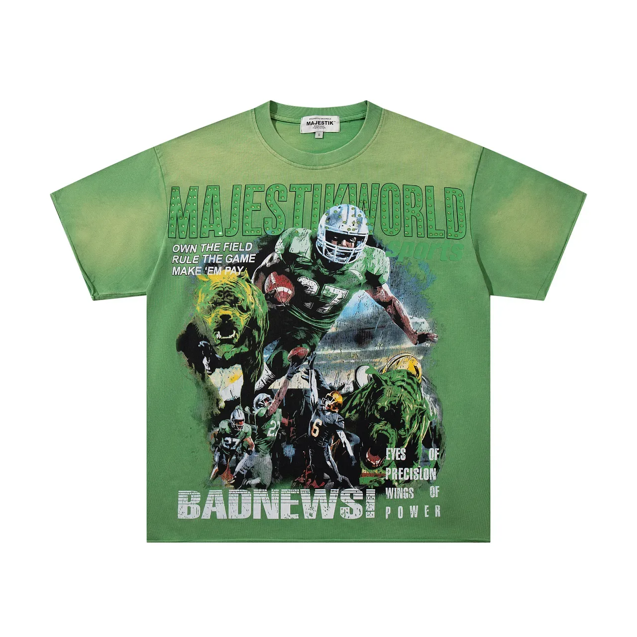 MAJESTIK Green Gradient Oversized Double-Sided Graphic Football T-Shirt 4