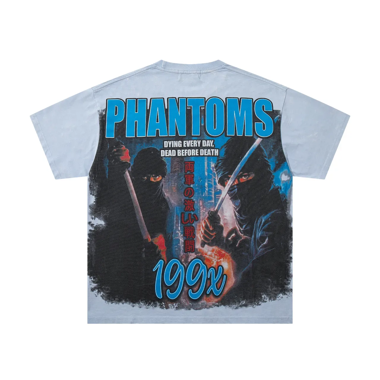 MAJESTIK Phantoms Graphic Print Light Blue Oversized T-Shirt 3