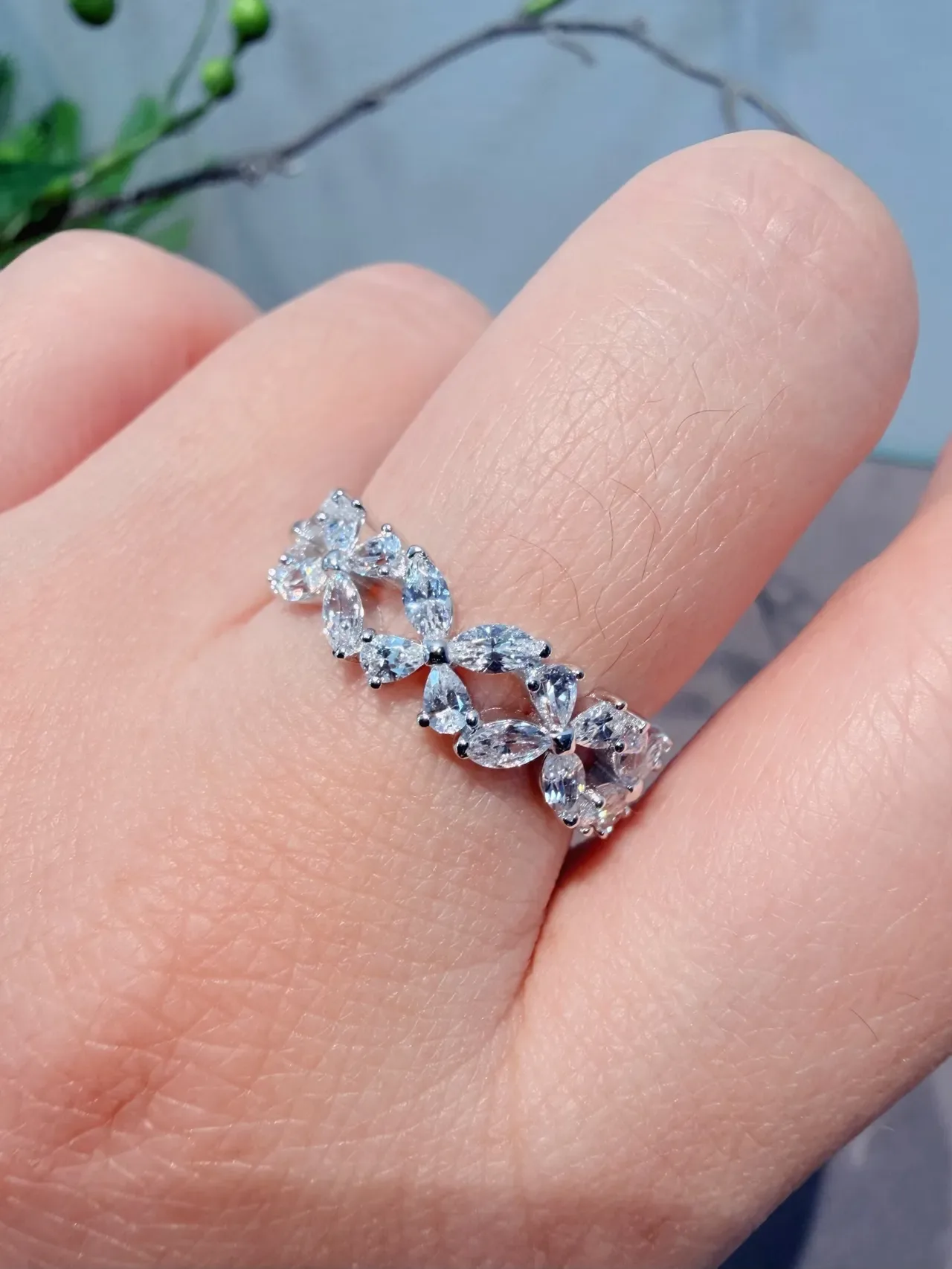 Marquise-Cut Stone Eternity Band Ring 7