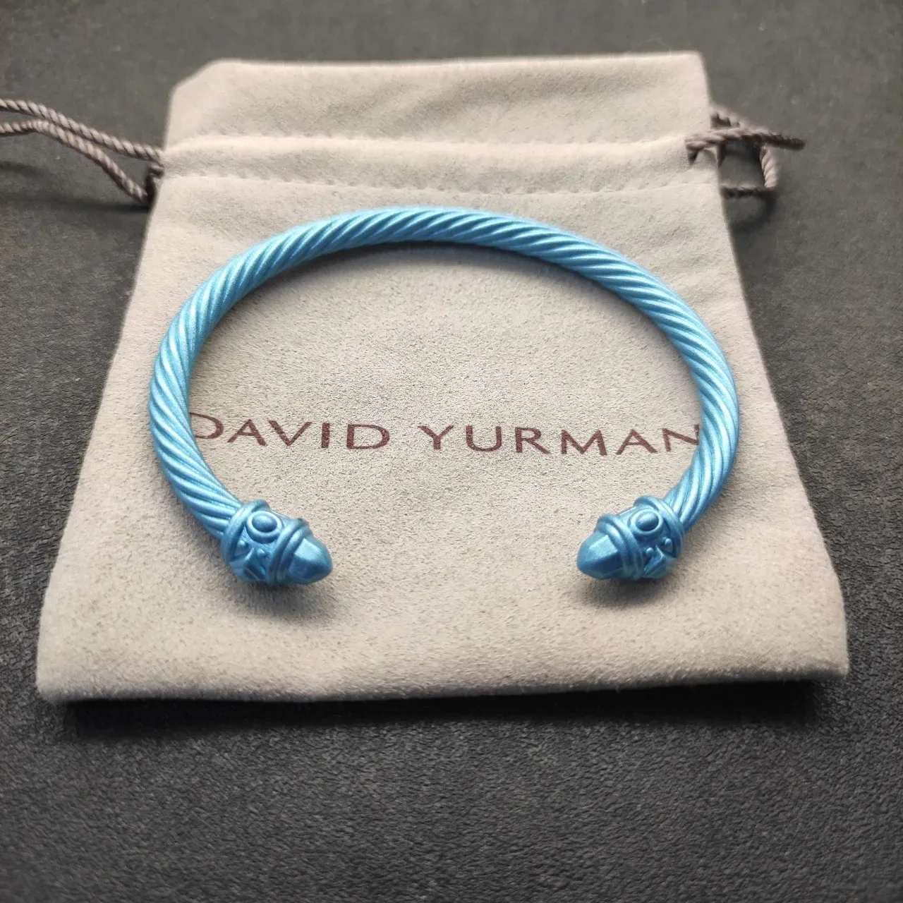 Matte Blue Twisted Rope Cable Open Cuff Bracelet 5