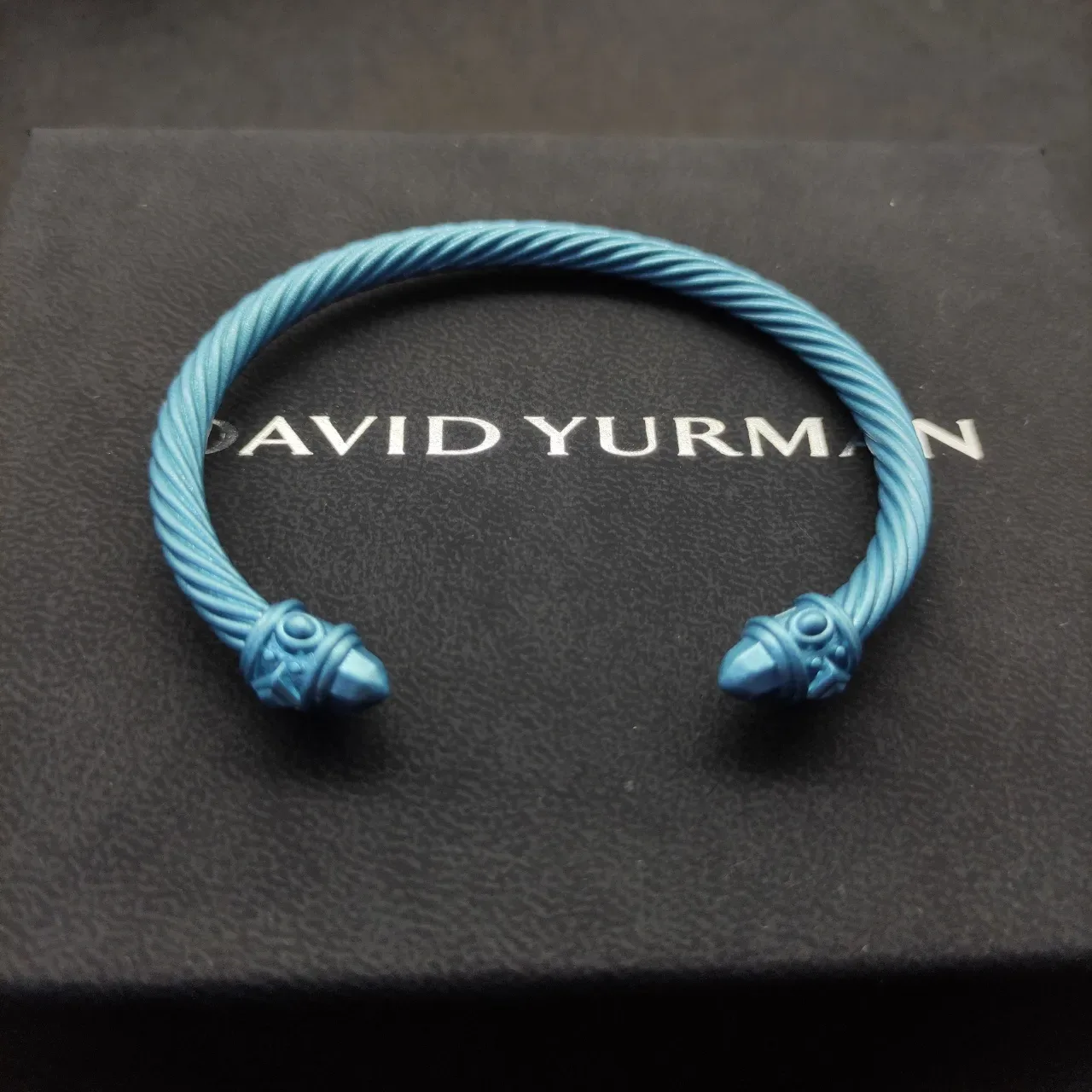 Matte Blue Twisted Rope Cable Open Cuff Bracelet 9