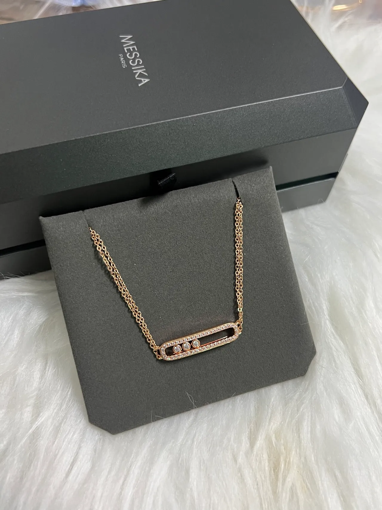 Messika Move Classic Silver Black Bar Pendant Pavé-Set Necklace 2
