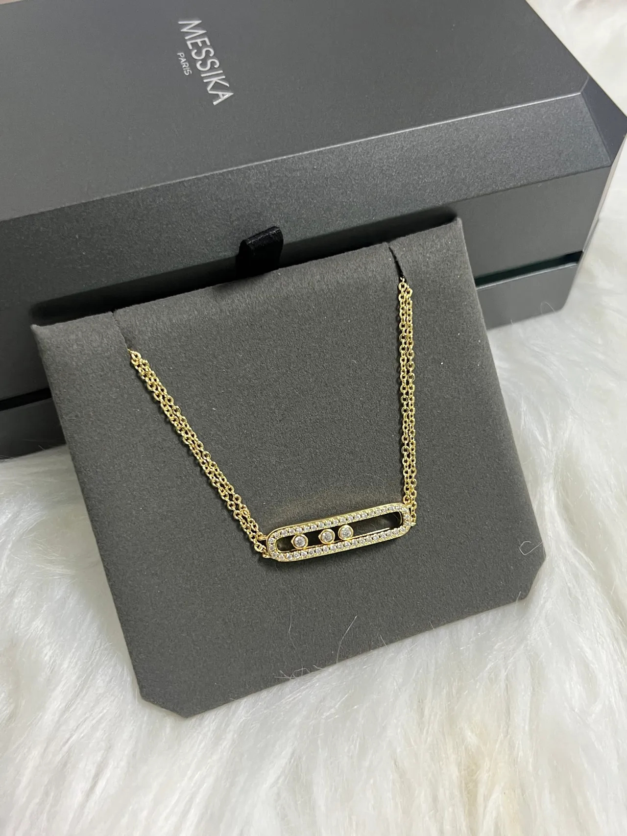 Messika Move Classic Silver Black Bar Pendant Pavé-Set Necklace 3