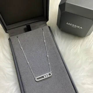 Messika Move Uno Plata Blanca Pavé-Set Barra Rectangular Colgante Tres Diamantes Redondos Deslizantes Collar