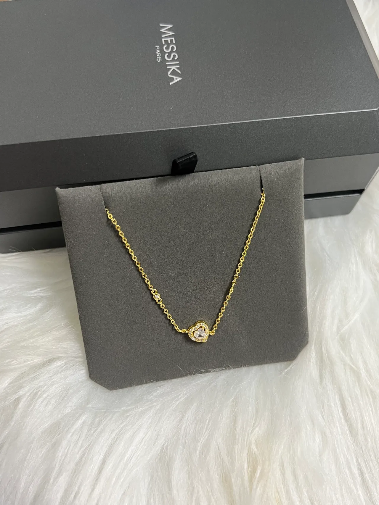 Messika colar com pingente de coração branco de prata pavé-set pedras 3