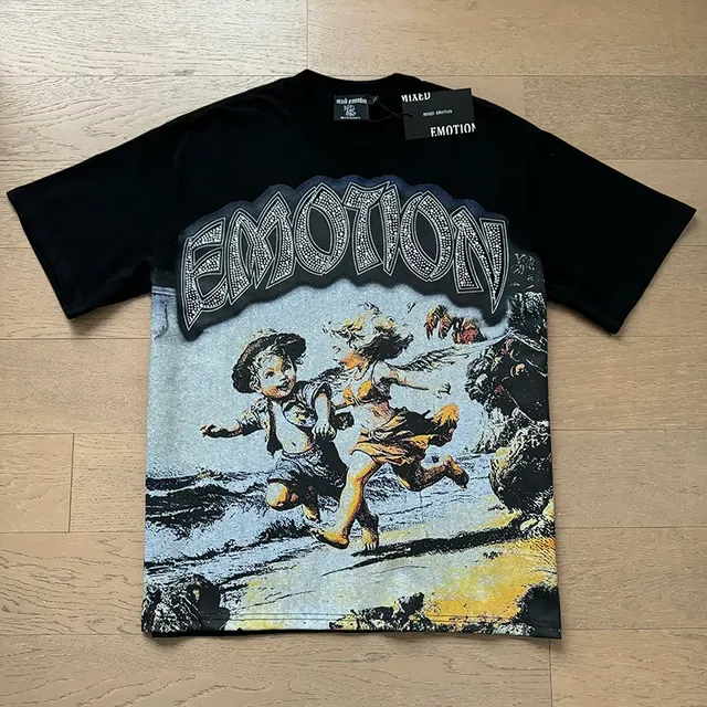 MIAED Emotion Graphic Print Rhinestone-Accented Black T-Shirt 3
