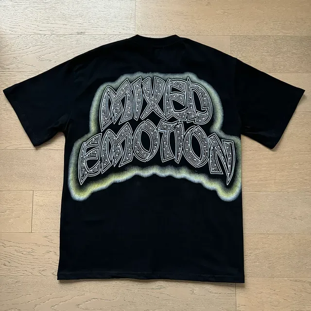 MIAED Emotion Graphic Print Rhinestone-Accented Black T-Shirt 5