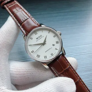 Mido Baroncelli White Dial Brown Leather Mechanical Watch