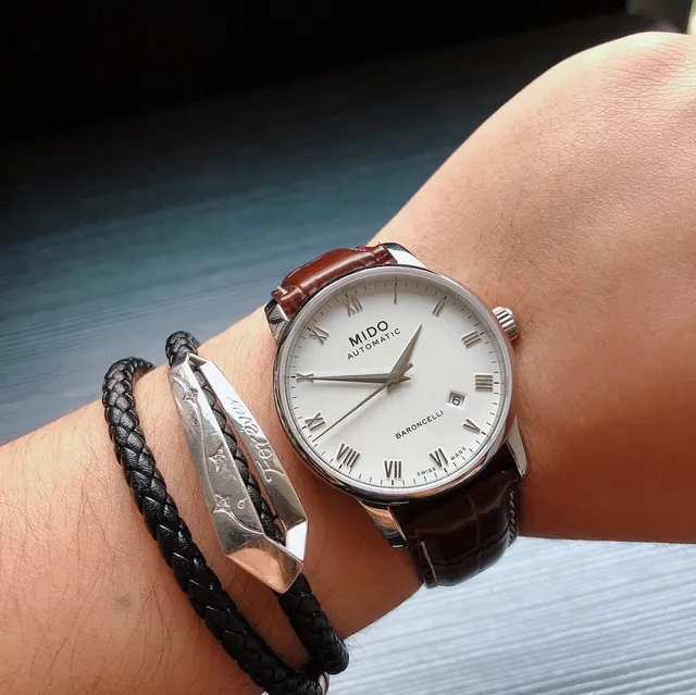 Mido Baroncelli White Dial Brown Leather Mechanical Watch 2