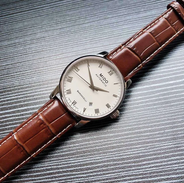Mido Baroncelli White Dial Brown Leather Mechanical Watch 5