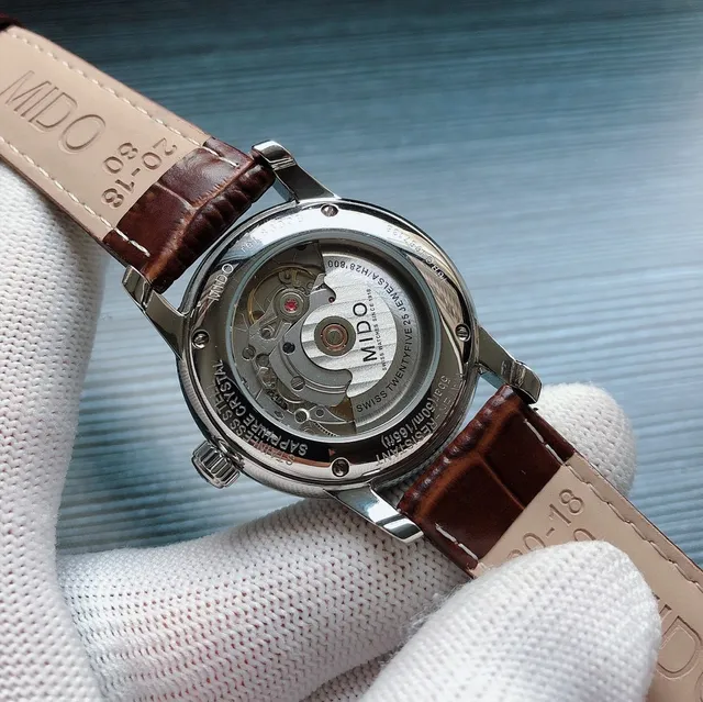 Mido Baroncelli White Dial Brown Leather Mechanical Watch 6