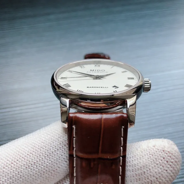 Mido Baroncelli White Dial Brown Leather Mechanical Watch 7