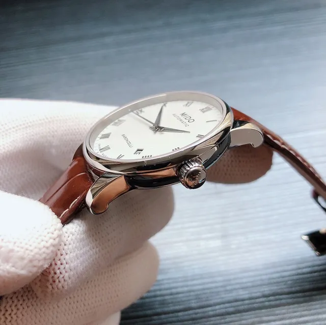Mido Baroncelli White Dial Brown Leather Mechanical Watch 8