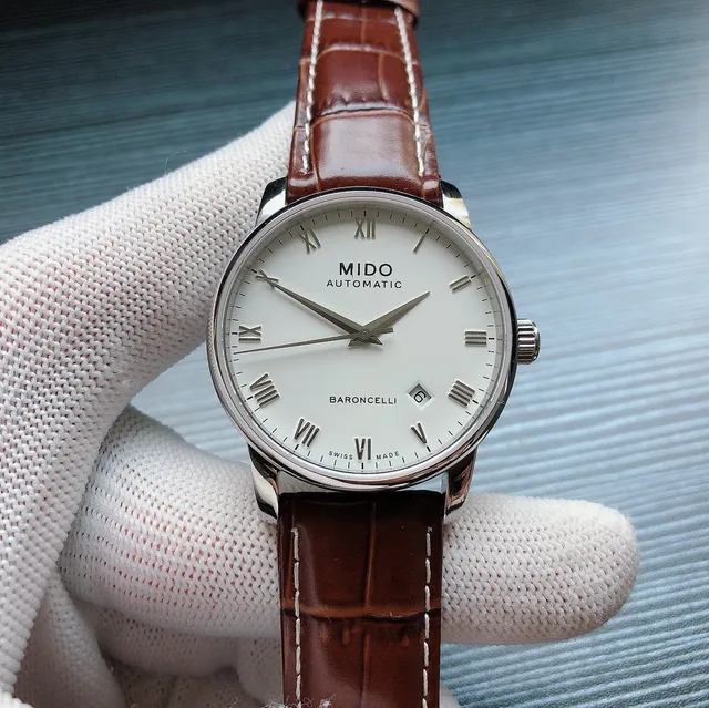 Mido Baroncelli White Dial Brown Leather Mechanical Watch 9