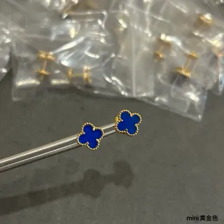Mini Clover-Shaped Blue Enamel Gold-Tone Stud Earrings
