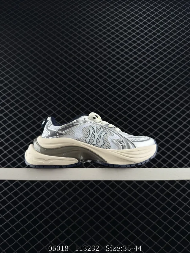 MLB BIGBALL CHUNKY CURVE Silver Navy Beige Chunky Sneakers 6
