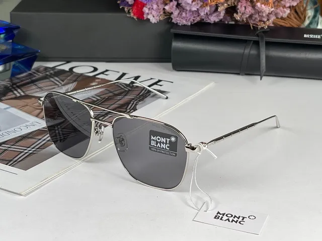 Montblanc MB0214S Silver Aviator-Style Rectangular Metal Sunglasses 4